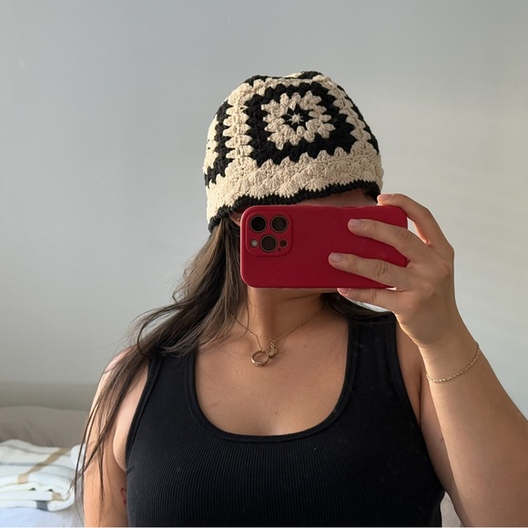Artisan Accessories - Black and Cream Crochet Beanie